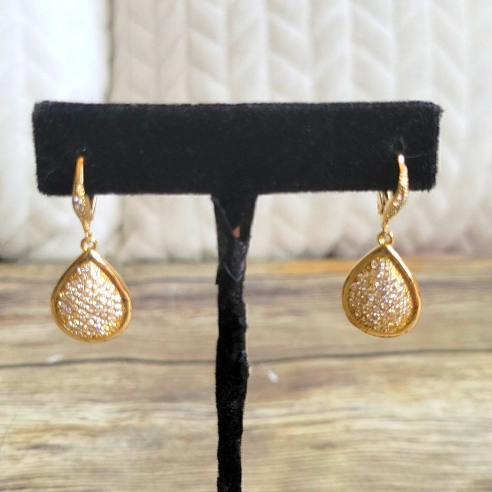 Goldtone Teardrop Earrings with Rhinestones